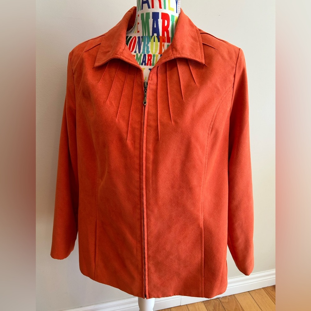 TanJay Women's Vibrant Orange Zipper Jacket Faux Suede Look